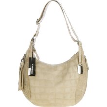 GIORDANO Italian Made Beige Embossed Leather Designer Shoulder Bag