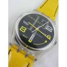 Gk714 Swatch 1995 Canard Laquer Date Day Yellow Swiss