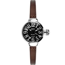 Glam Rock Art Deco Collection Women's Quartz Watch With Black Dial Analogue Display And Brown Leather Strap 0.96.3072