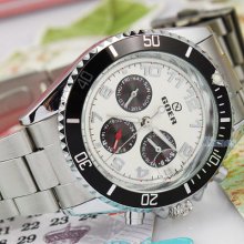 Goer White Face Calendar 24hrs Day Watch Mens Stainless Steel Automatic White