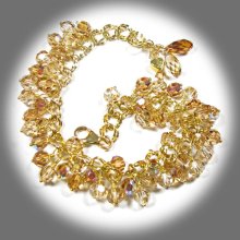 Golden Crystal Bracelet, Gold Filled, Crystal Cluster, Statement, Swarovski, Handmade Jewelry