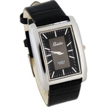 Goldlis W1023 Men's Black Square-Tone Case Black Leather Strap Analog Watch