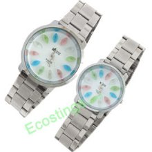 Good Jewelry Flower Dial Stainless Steel His and Her Couple Watches