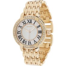 Gossip Highly Polished Bracelet Link Watch with Crystal Bezel - Goldtone - One Size