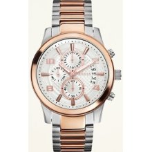Guess Men Chronograph Two Tone Stainless Steel Bracelet& Case Watch U0075g2