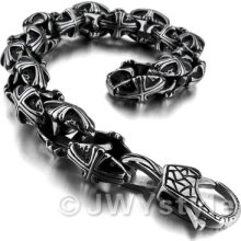 Heavy Stainless Steel Bangle Bracelet Chain Men Silver Cross Flower Xb0203