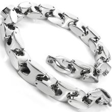 Heavy Stainless Steel Bracelet Men's Silver Tone Bangle Chain Cb12033