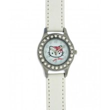 Hello Kitty 4400405 Girls' Analog Quartz Watch With White Leather Strap
