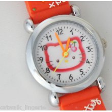 Hello Kitty Sanrio Girls Watch White Dial Red Rubber Strap Watch