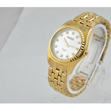 High Quality Luxury Dress Style Mens Gold All Steel Diamonds Quartz Wristwatch