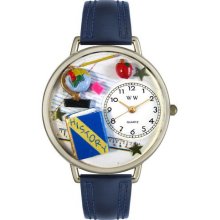 History Teacher Navy Blue Leather And Silvertone Watch #U0640006