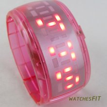 Hot Fashion Pink Rubber Led Digital Bracelet Cuff Lady Girls Wrist Sport Watch