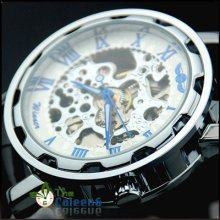 Hot Sale Fashion Classic Men's Skeleton Mechanical Wrist Watch Black Leather