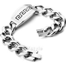 Huge Heavy Stainless Steel Bangle Bracelet Chain Men Silver Greek Us39b0083
