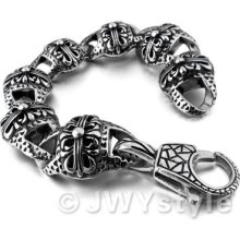 Huge Stainless Steel Bangle Bracelet Chain Men Biker Silver Flower Xb0188