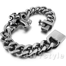 Huge Stainless Steel Bangle Bracelet Men Cross Heavy Silver Xb0193