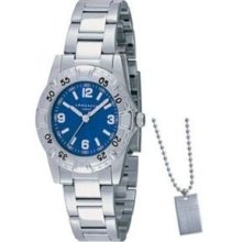 Identity Gents-boys Blue Dial Metal Bracelet Strap Watch With Dog Tag 254/6524