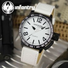 Infantry Analog Army Sports White Face 18-23cm Leather Quartz Mens Wrist Watch