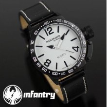 Infantry Infiltrator Quartz Mens Boys Wrist Watch White Sport Black Leather +box