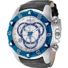 Invicta 11019 Men $1295 Excursion Chrono Silver Blue Dial Black Leather Watch