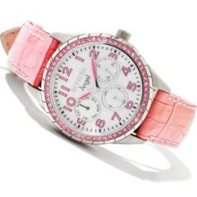 Invicta Women's Angel Quartz Crystal Accented Stainless Steel Case Leather Strap Watch