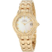 Invicta Womens Ii Diamond Accented Mother-of-pearl Dial 18k Gold Plated Watch