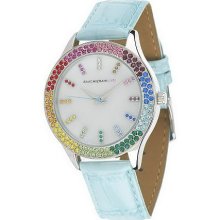 Isaac Mizrahi Live! Rainbow Bezel Leather Strap Watch - Turquoise - One Size