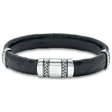 J. Goodman Men's Textured Leather and Sterling Silver Bracelet - 8.5
