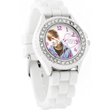 Justin Bieber Ladies Crystal Ice Bezel White Rubber Strap Quartz Watch JB1047