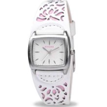Kahuna Ladies' White & Pink Leather Cut Away Pattern Strap KLS0223L Watch