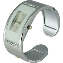 Korean Fashion Style Women's Cuff Bangle Bracelet Watch Silver White