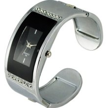 Korean Fashion Style Women's Cuff Bangle Bracelet Watch Silver Black
