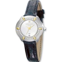 Ladies Charles Hubert Diamond 18k Accent Crocodile Band White Dial Watch