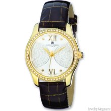 Ladies Charles Hubert Gold-plated Stainless Steel Silver Dial Brown Leather