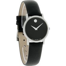 Ladies Genuine Movado Museum Watch in Stainless Steel with Black Face & Leather Band