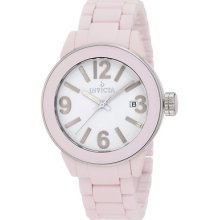 Ladies Invicta 1167 White Dial Pink Ceramic Date Swiss Quartz Watch
