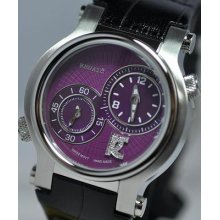 Ladies Renato Limited Purple Dial Dual Time Diamond Accented Leather Watch