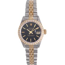 Ladies Rolex Datejust Watch 69173 Black With Raised Gold Stick Markers