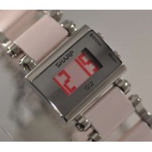 Ladies Sharp Pixel Pink Ceramic Digital Two Tone Steel Watch