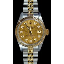 Lady datejust rolex watch champagne diamond dial fluted bezel SS & gold jubilee
