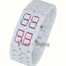 Lava Red Led Digital White Acrylic Bracelet Men Lady Sport/casual Wrist Watch