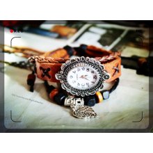 leaf charm bracelet watch, vintage wrist watch, leather watch,men wrist watch,unique wrist watch,handmade wrist watch,ethical wrist watch,te