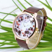 Leather Quartz Disco Brown Colour Point Sports Round Analog Wrist Watch M736k