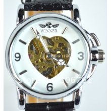 leather strap watch heart Hollow Automatic Watch
