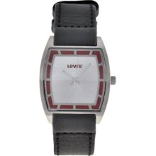 Levis Ladies Silver Dial Black Leather Strap Watch