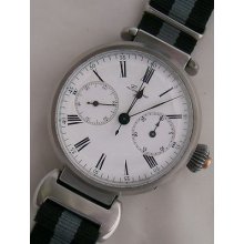 Longines Chronograph Big Wristwatch Steel Case 47 Mm. Original Dial Running