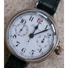 Longines Chronograph Wristwatch Cal 13,33 Silver Case 35,5 Mm. Enamel Dial Run