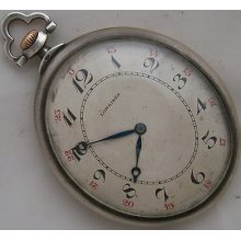 Longines Rare Oval Pocket Watch Open Face Silver Case 42,5 Mm. X 49,5 Mm. Run