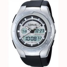 Lorus Men's Alarm Chrono El Dual Time Watch 100 Mtr Wr Black Pu Strap R2389gx9