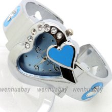 Love Heart Crystal Lady Dial Bracelet Bangle Steel Quartz Wrist Watch Gift